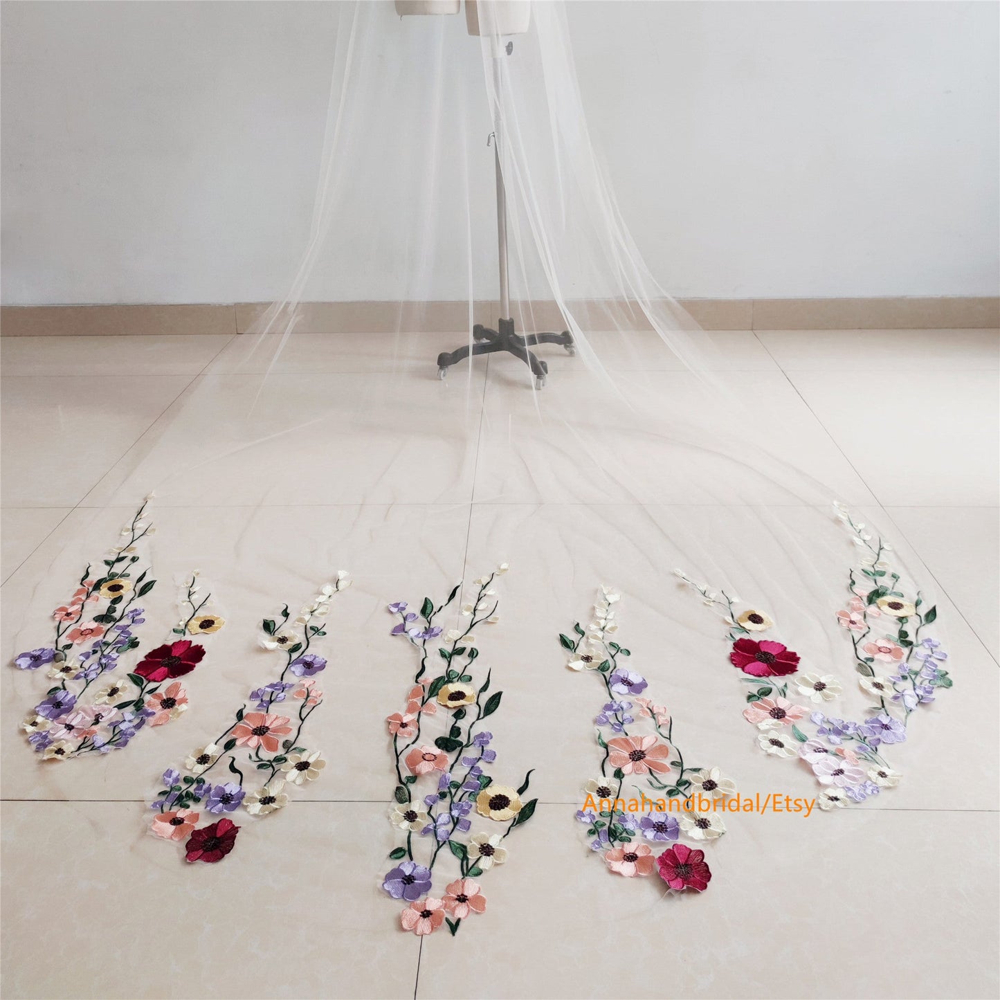 Embroidered Lace Long Train Wedding Veil