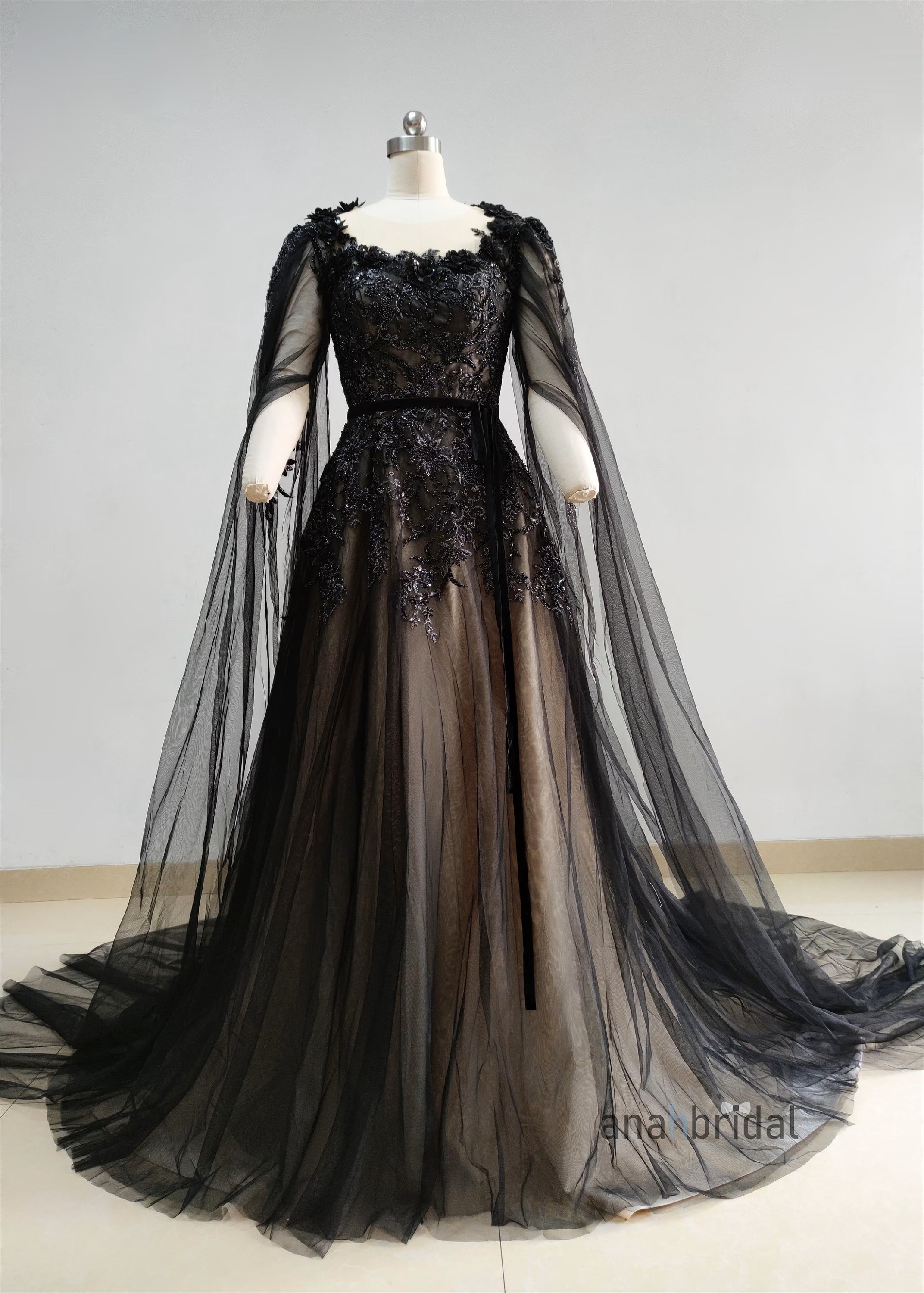 Black Lace Bridal Gown Embroidered Lace Bridal Dress – Annahandbridal