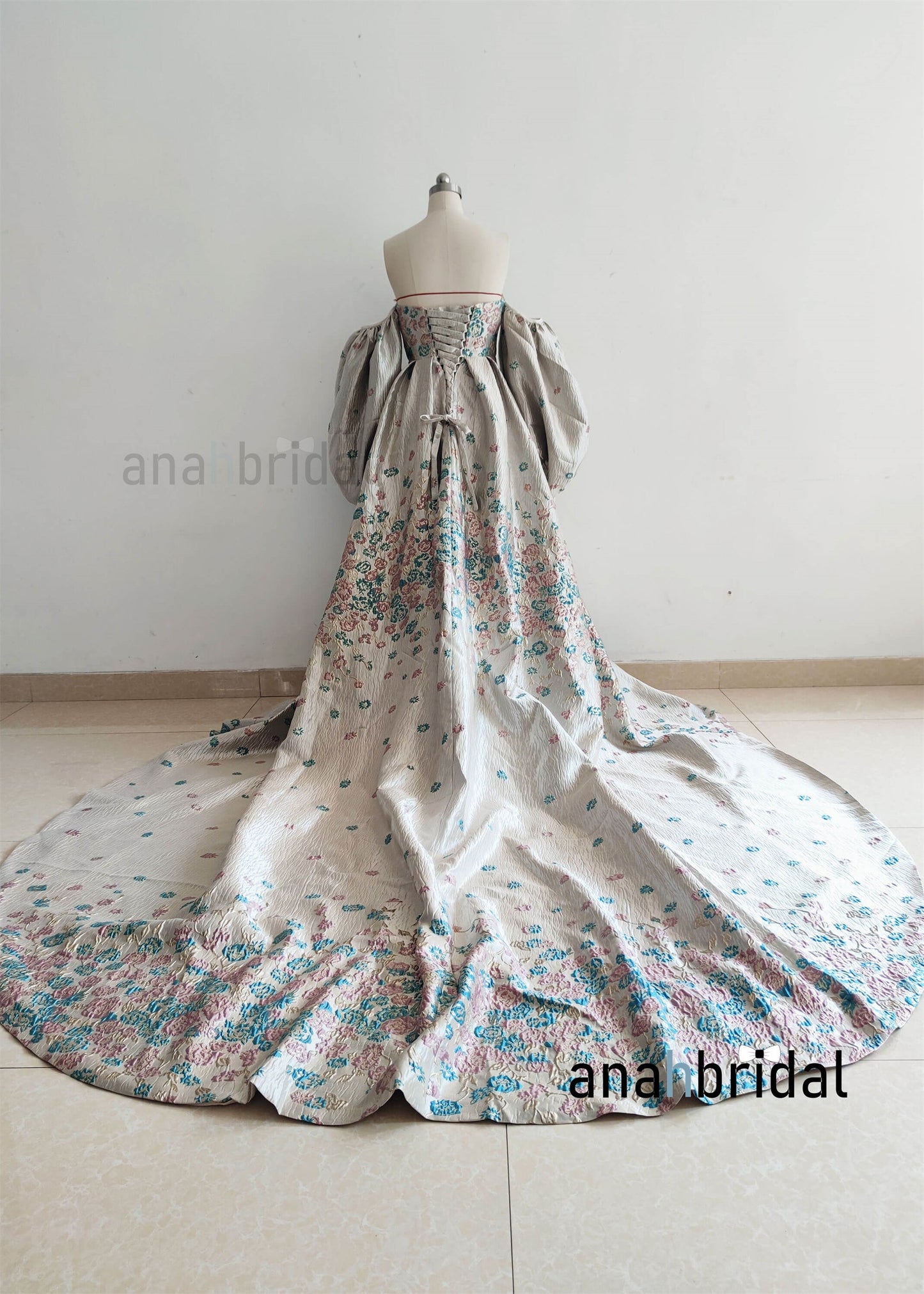 Off Shoulder Gray Brocade Photoshoot Dress/Prom Dress