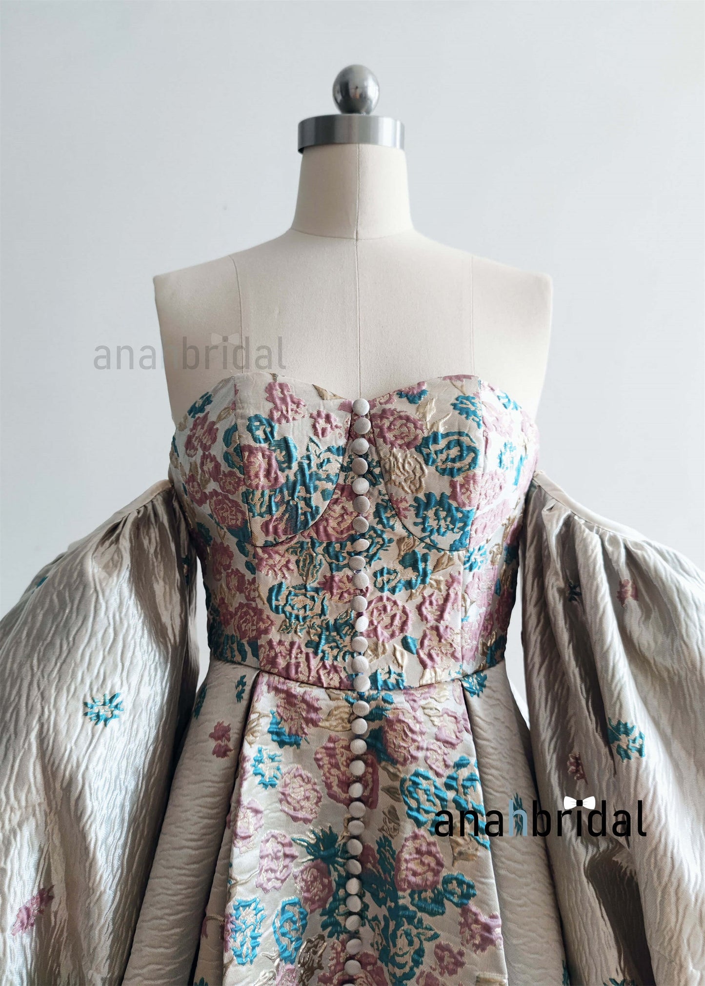 Off Shoulder Gray Brocade Photoshoot Dress/Prom Dress