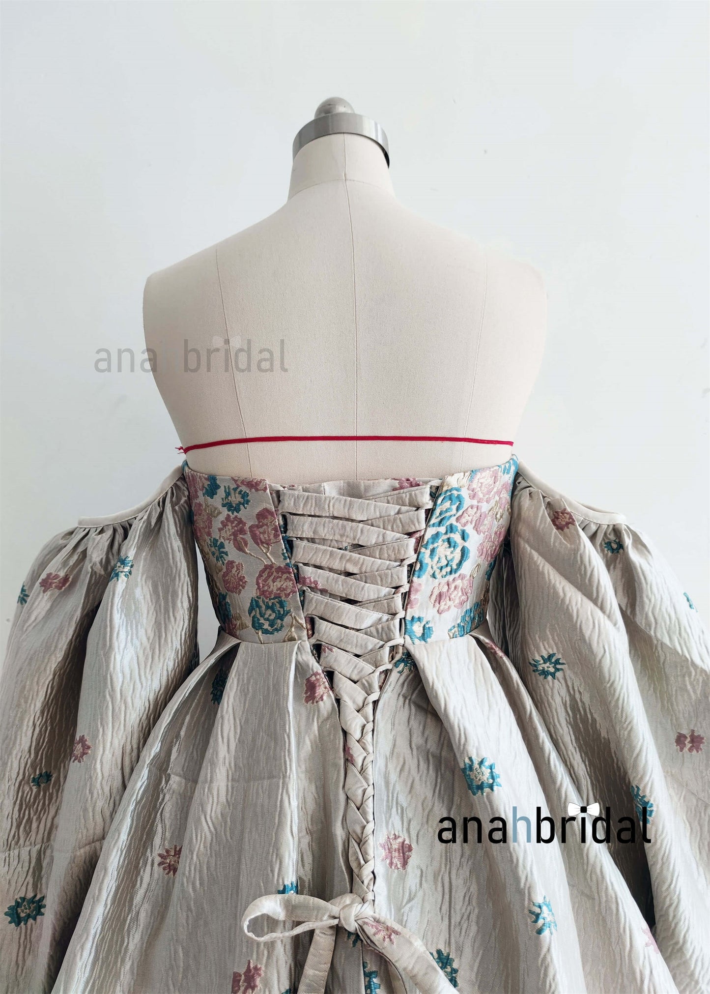 Off Shoulder Gray Brocade Photoshoot Dress/Prom Dress