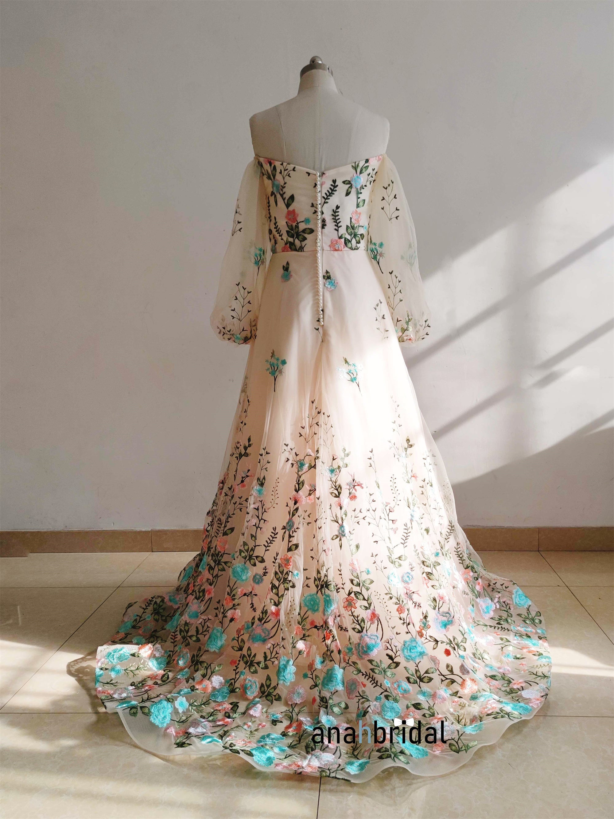 Green Embroidered Lace Floral Wedding Dress Annahandbridal Green Embroidered Lace Floral Wedding Dress Annahandbridal