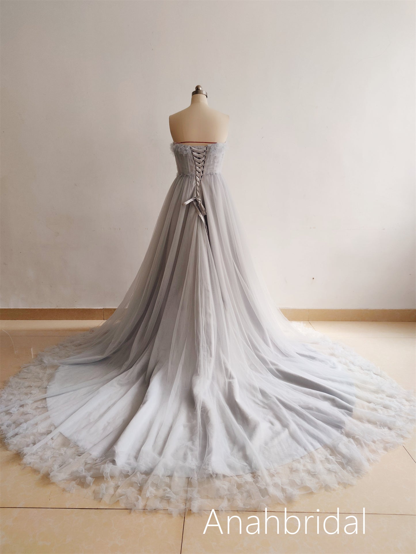 Grey Tulle Flowers Photoshoot Dress