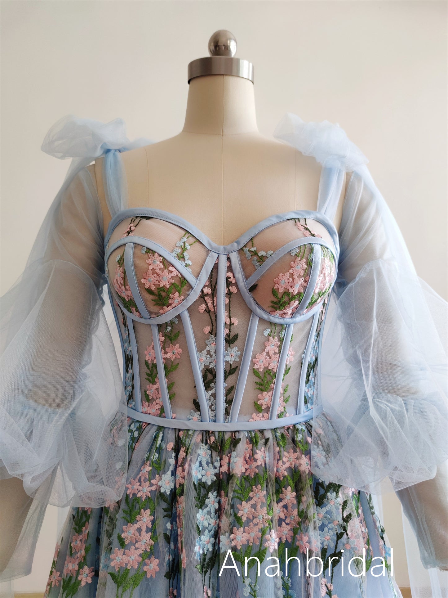 Light Blue Floral Prom Dress /Photoshoot Dress