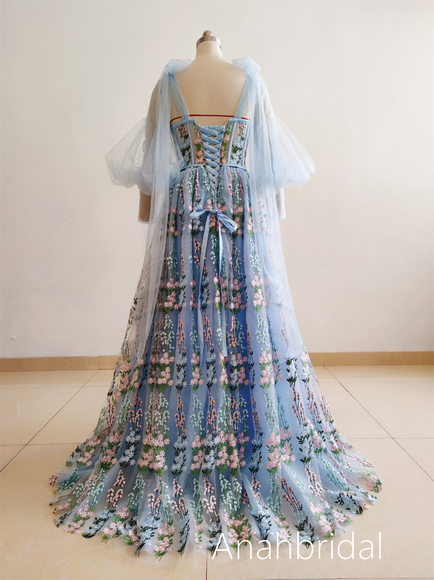 Light Blue Floral Prom Dress /Photoshoot Dress