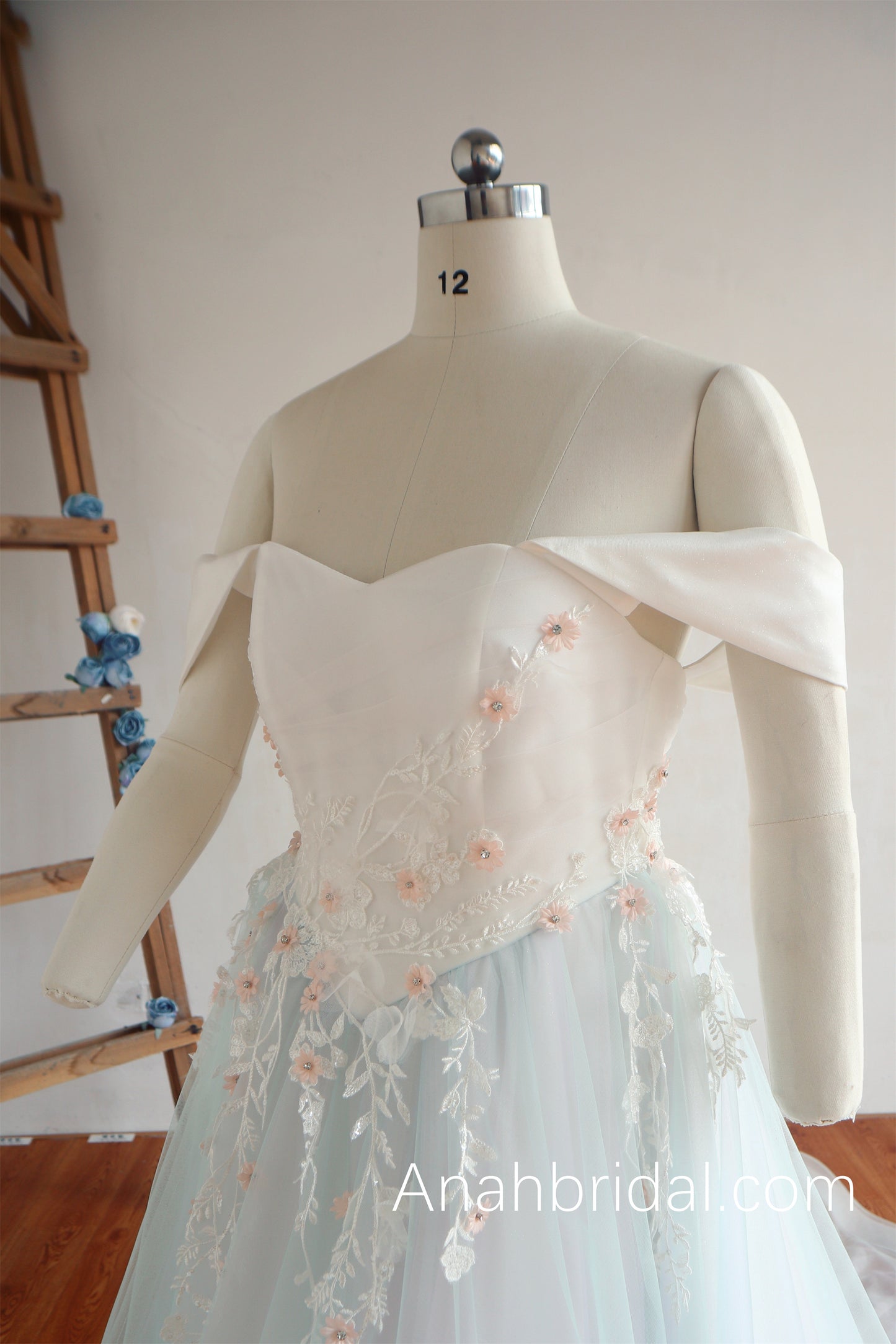 Colorful Embroidery Lace Basque Waist Wedding Dress
