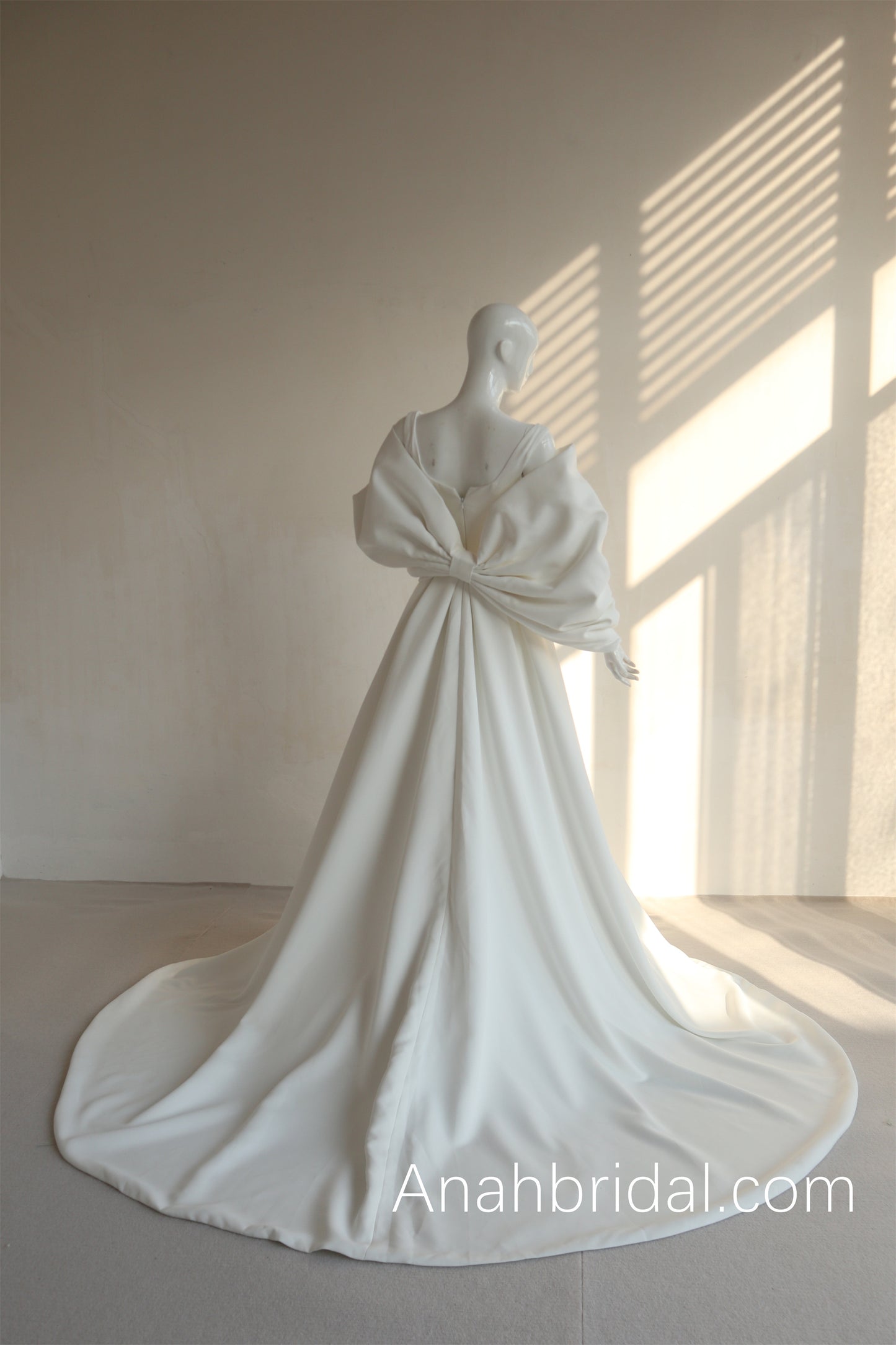 Luxury Satin Bow Sleeve Wedding Dress