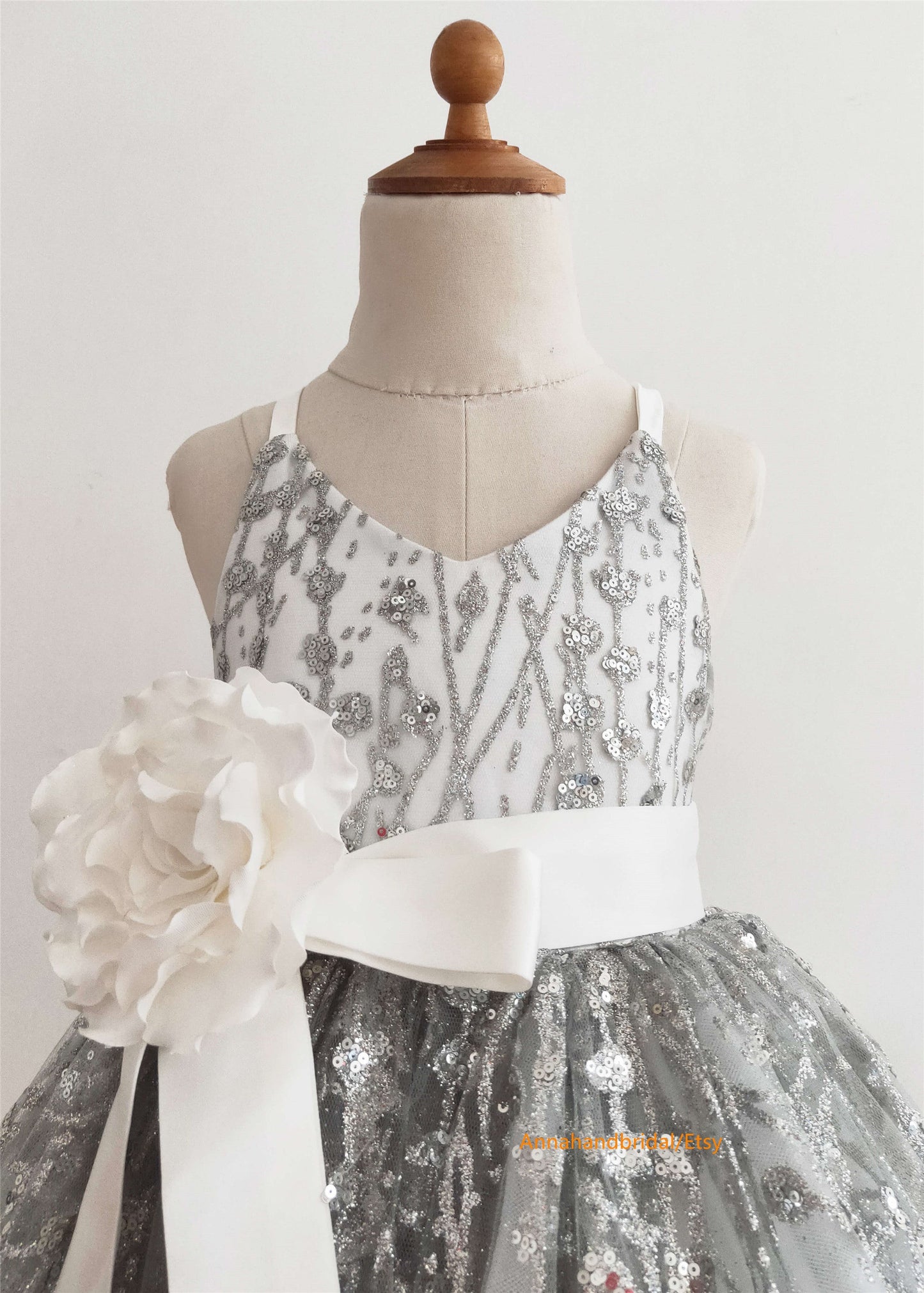 Silver Grey Sparkle Little Girl Dress