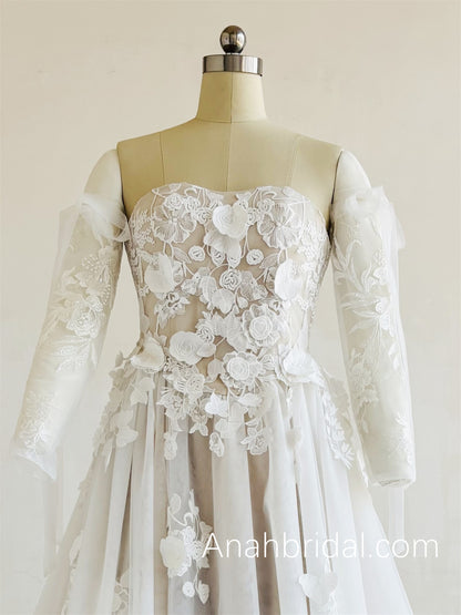 3D Lace  Bridal Dress /Embroidery Lace Wedding Dress