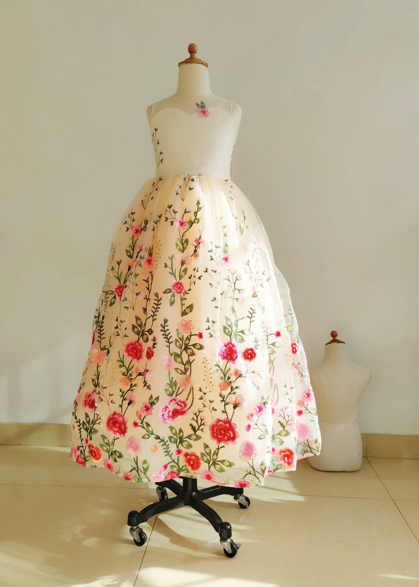 Light Champagne Ankle Length Floral Flower Girl Dress