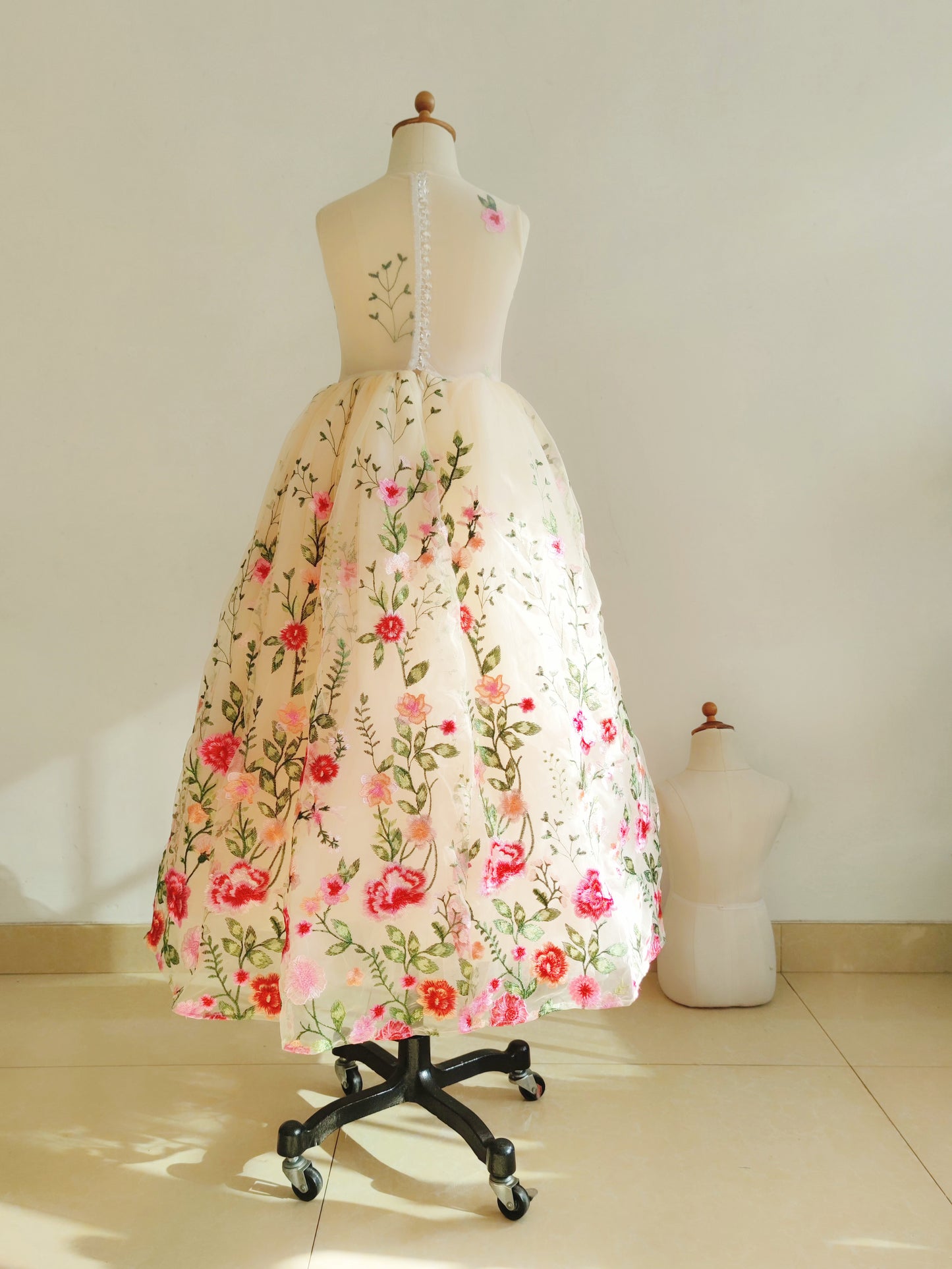 Light Champagne Ankle Length Floral Flower Girl Dress