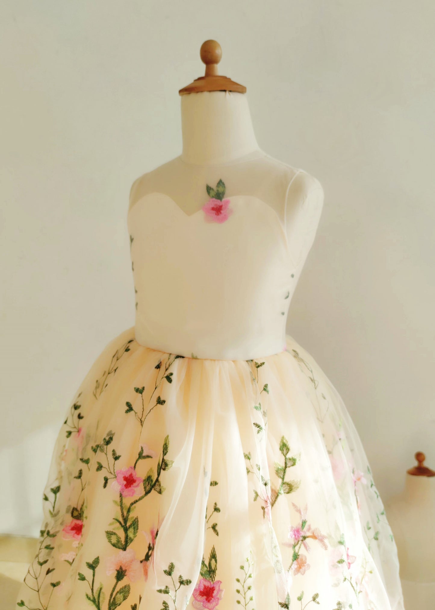 Light Champagne Ankle Length Floral Flower Girl Dress