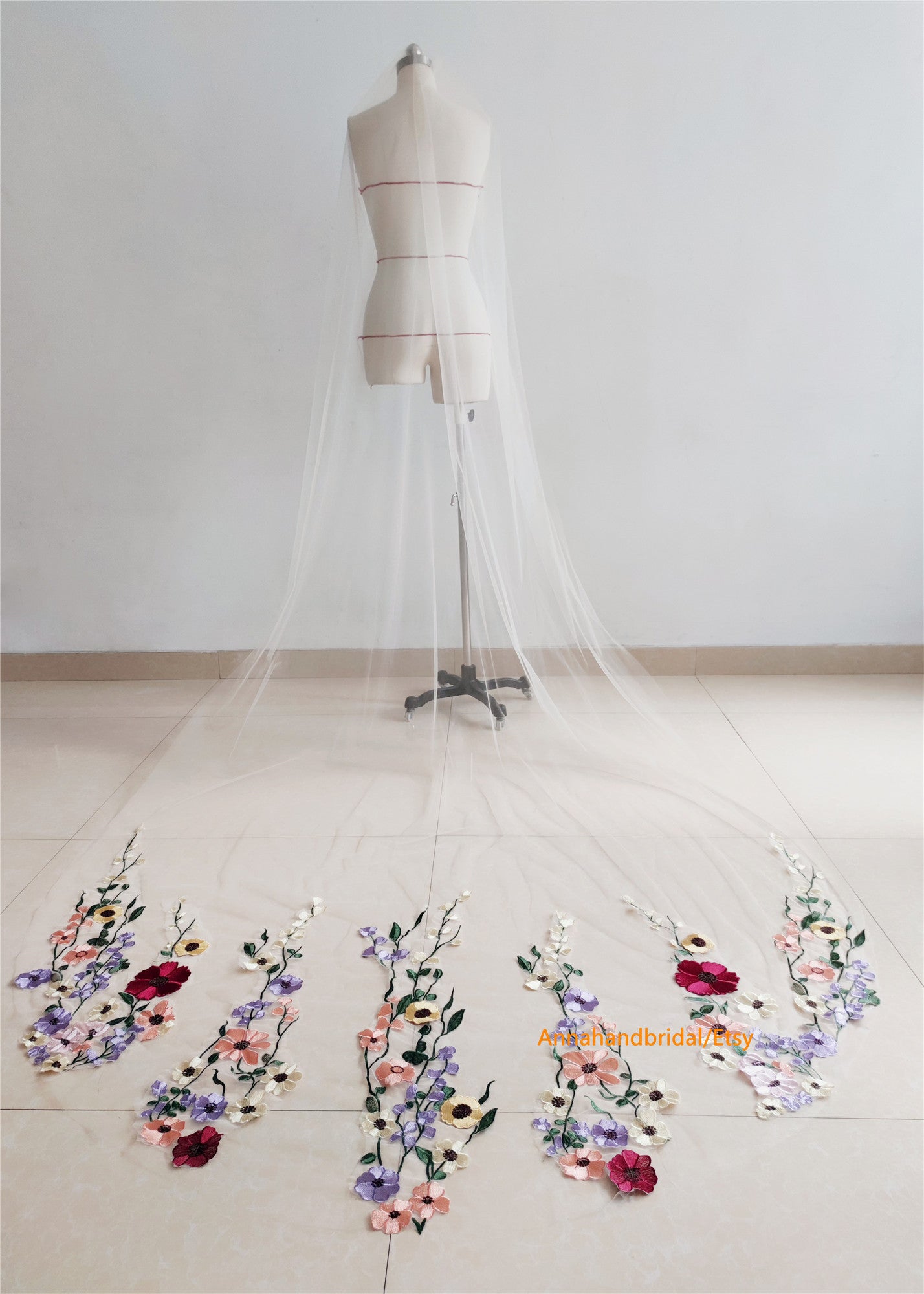 Embroidered Lace Long Train Wedding Veil