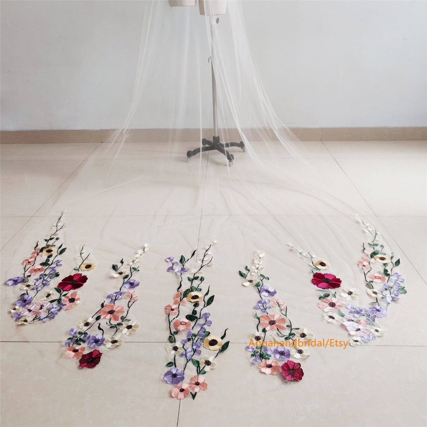 Embroidered Lace Long Train Wedding Veil