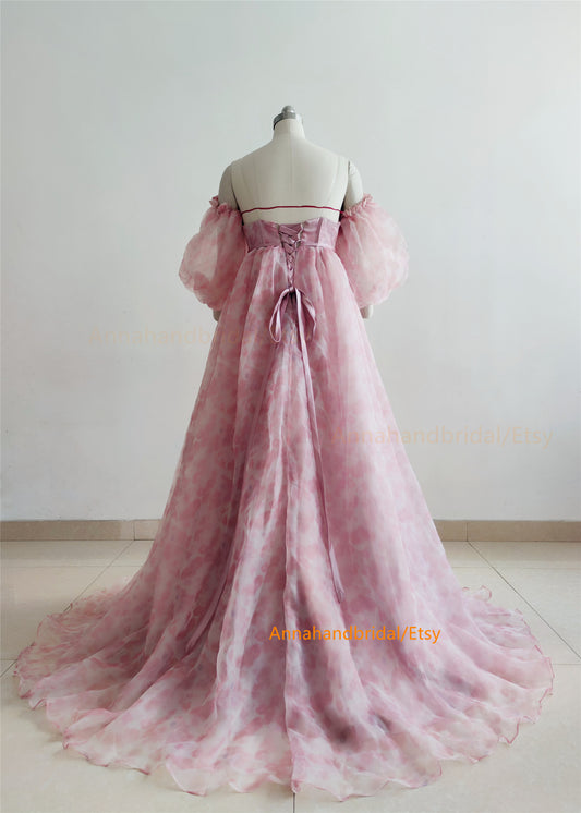 Pink Printed Organza Maternity Dress