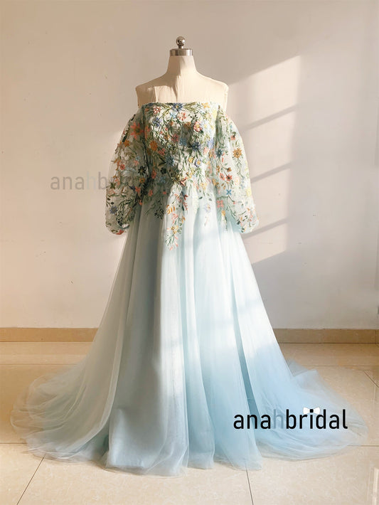 Floral Lace Tulle Wedding Dress