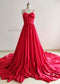 Spaghetti Straps Red Satin Wedding Dress