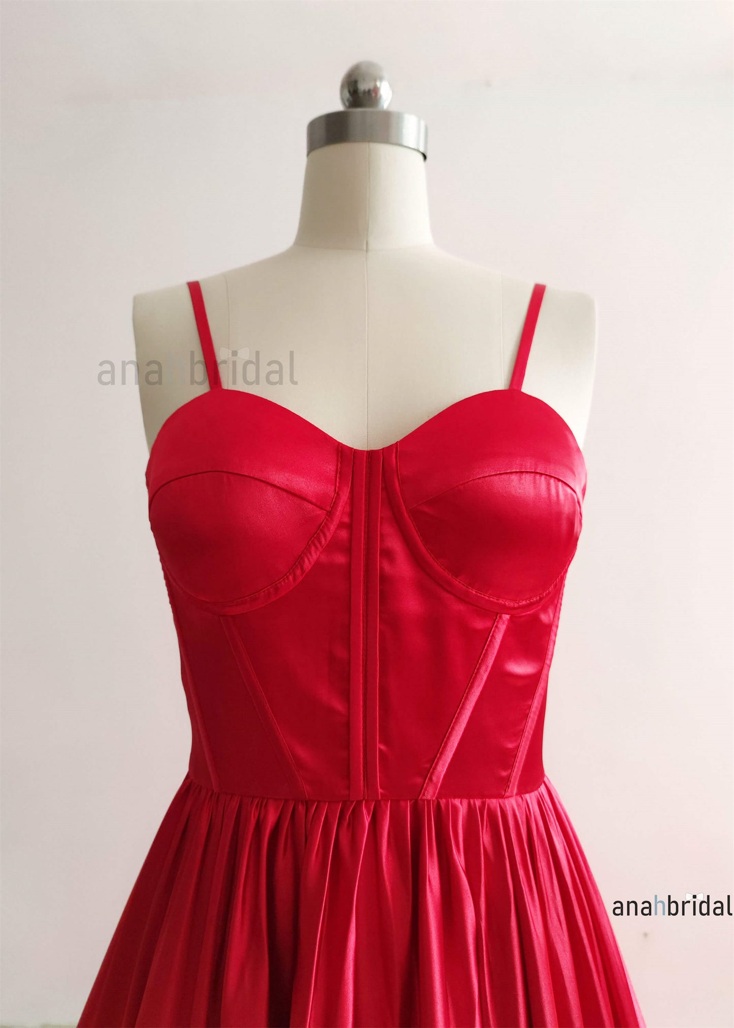 Spaghetti Straps Red Satin Wedding Dress