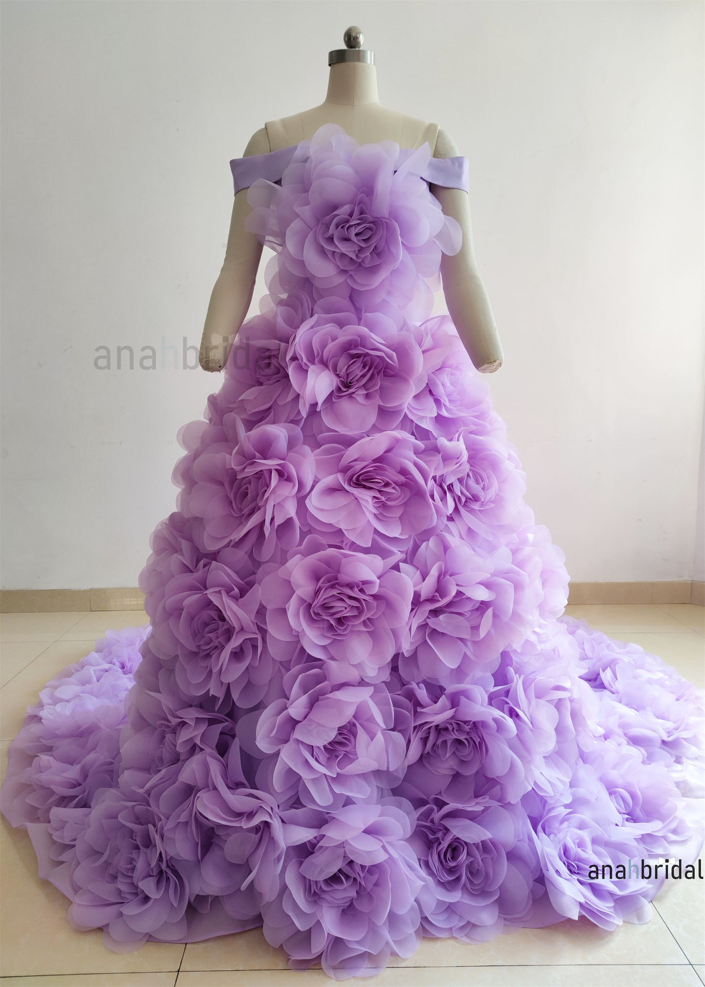 Lavender Organza Blossom Wedding Dress Photo Shoot Dress