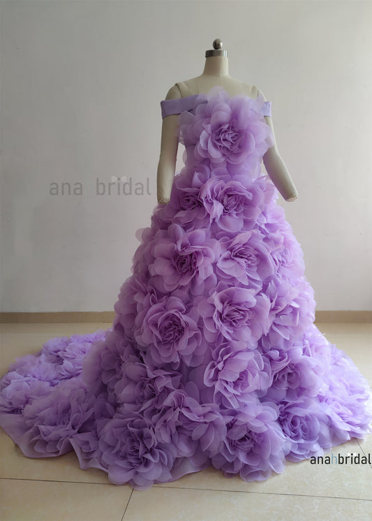 Lavender Organza Blossom Wedding Dress Photo Shoot Dress