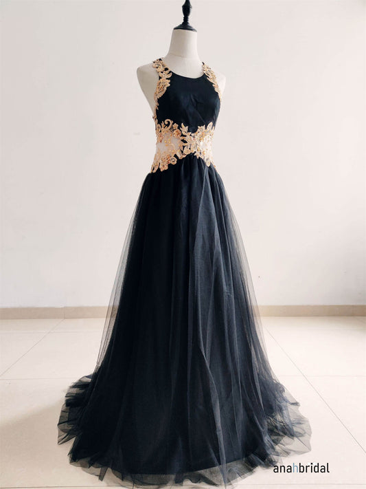 Black And Rose Gold Prom Dress
