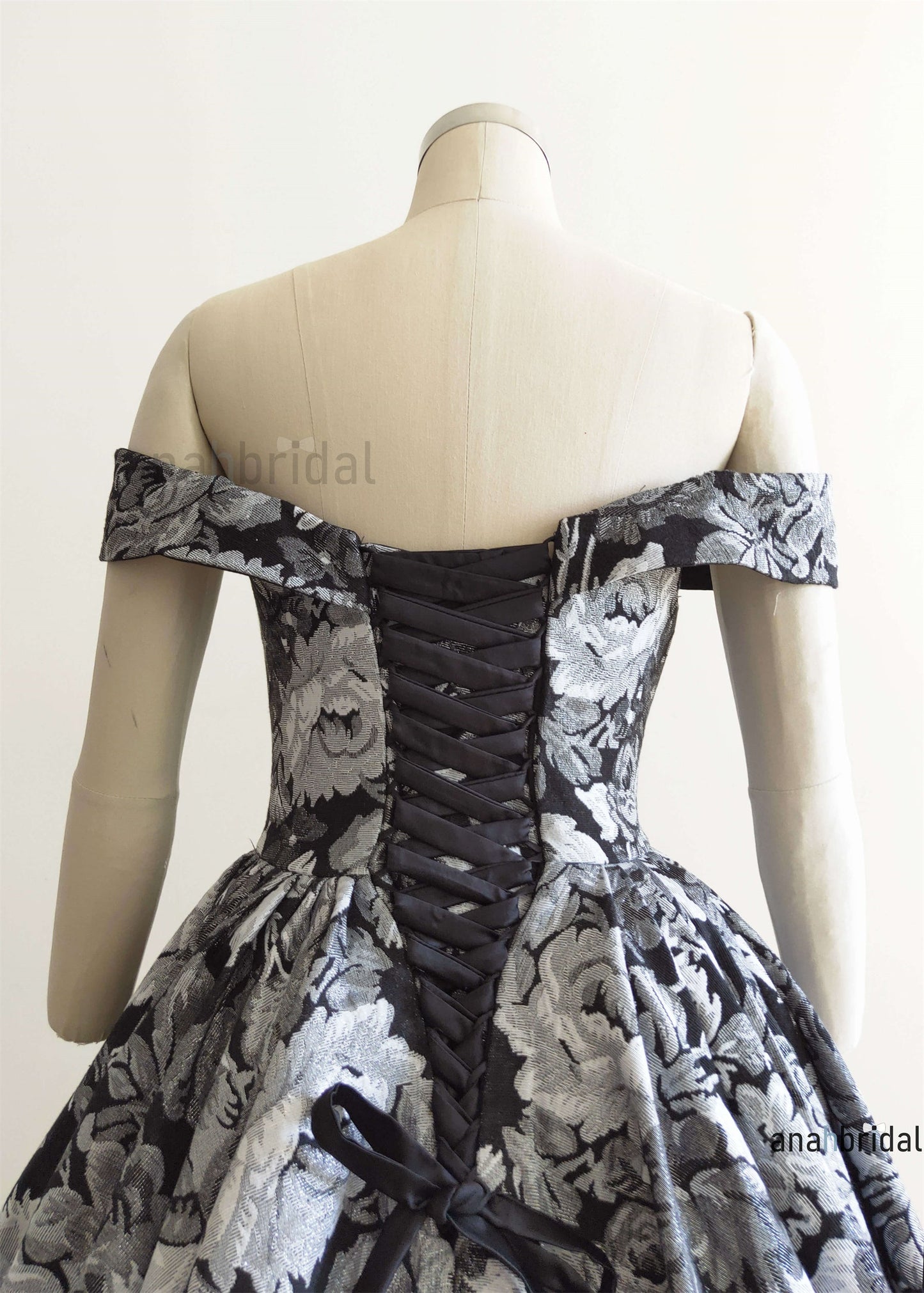 Off Shoulder Black Floral Print PhotoShoot Dress