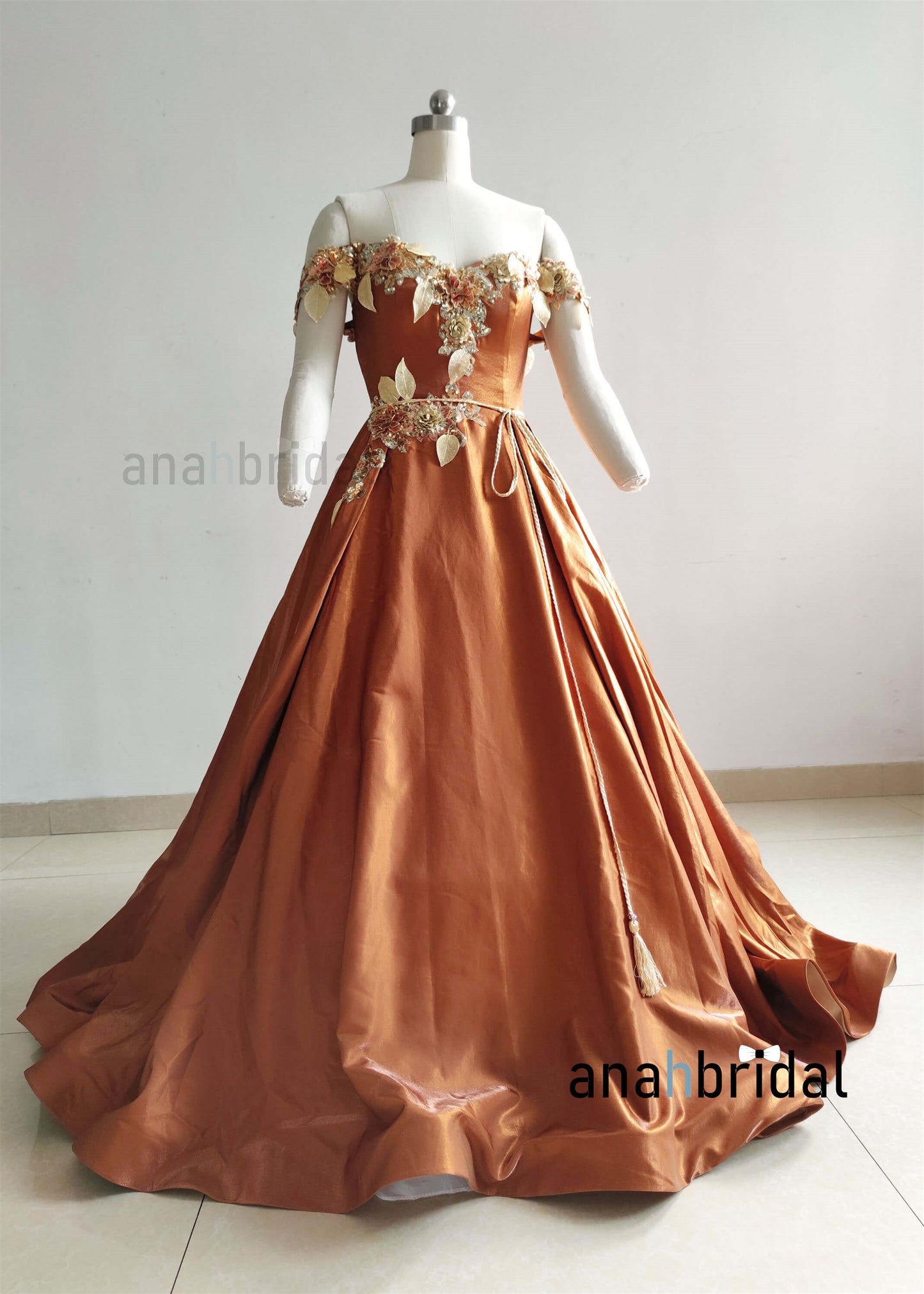 Off Shoulder Orange Satin Lace Maternity Dress