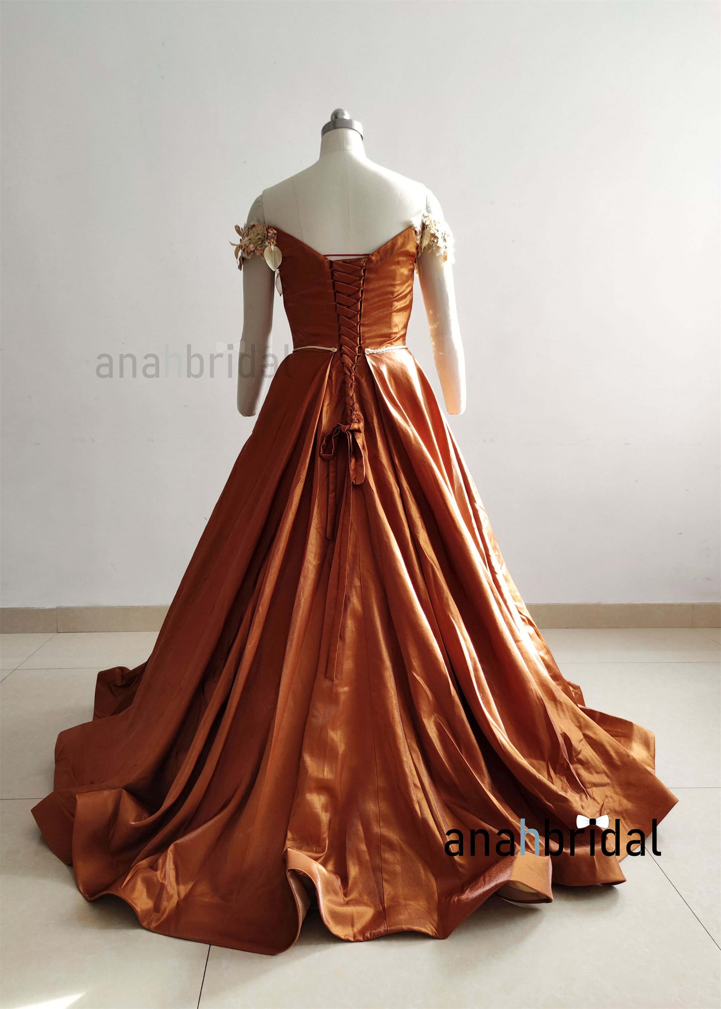 Off Shoulder Orange Satin Lace Maternity Dress