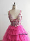 Spaghetti Straps Hot Pink Ruffled Maternity Dress