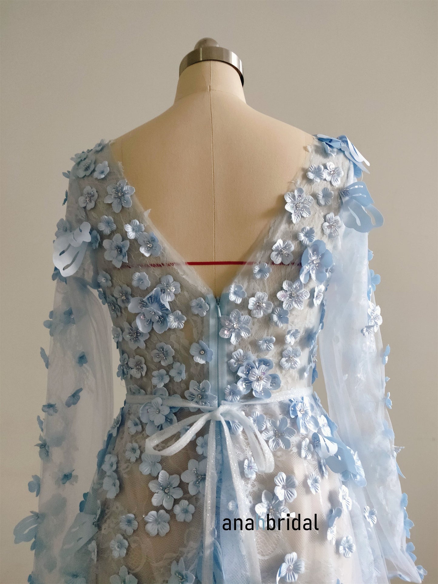 Sky Blue 3D Lace Bloom Prom Dress/