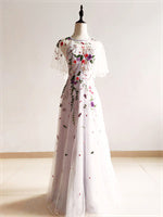 A-line Lavender Floral Prom Dress