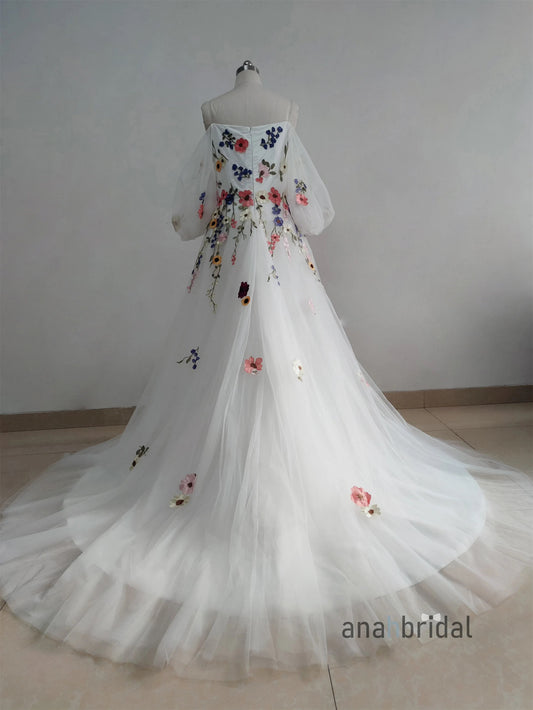 Floral Lace White Bridal Dress /Embroidery Lace Wedding Party Dress