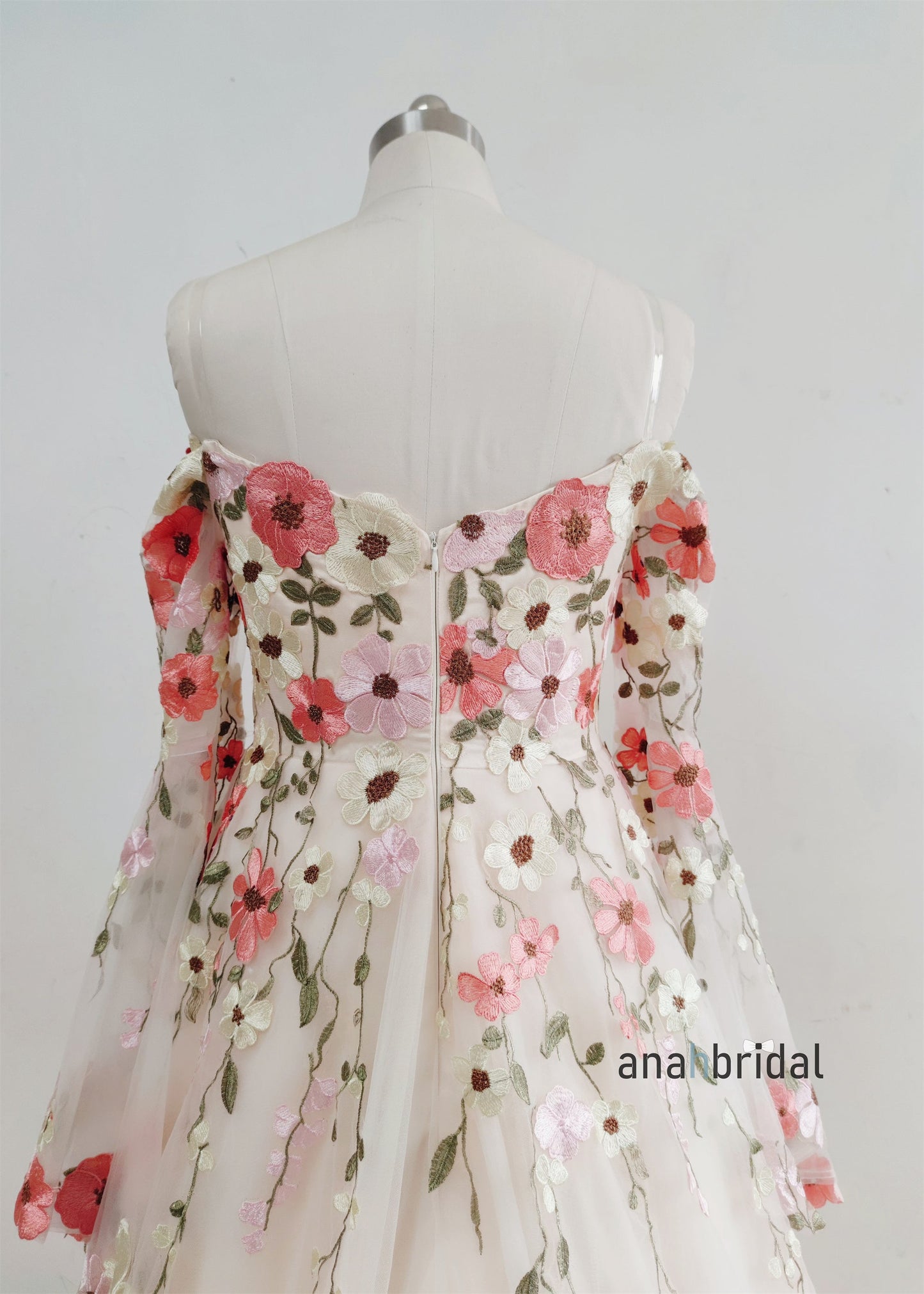Off Shoulder  Floral Lace Tulle Wedding Dress