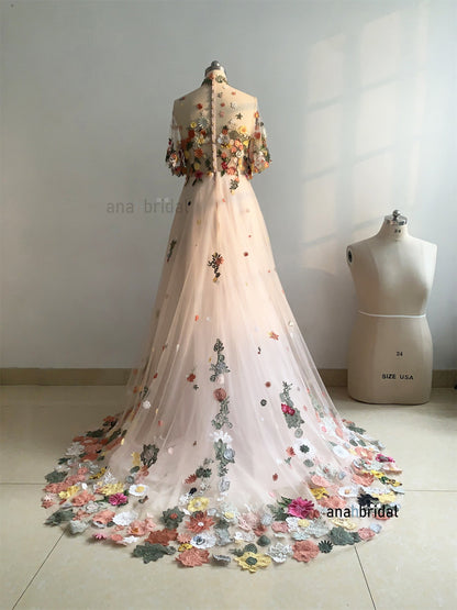 colourful lace dress Colourful Flowers Embellished Lace Dress CHICIDA