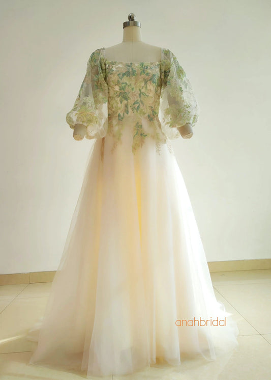 Spring Floral Lace Wedding Dress