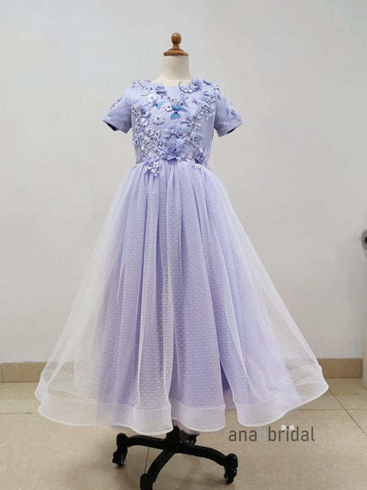 Lavender Pearls Lace Flower Girl Dress/Girl Party Dress