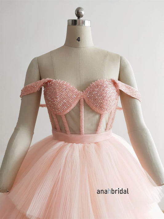 Beaded Pink Short Prom Dress