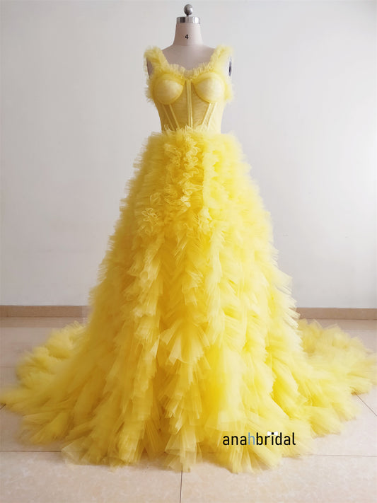 Yellow Ruffled Photo shoot Dress