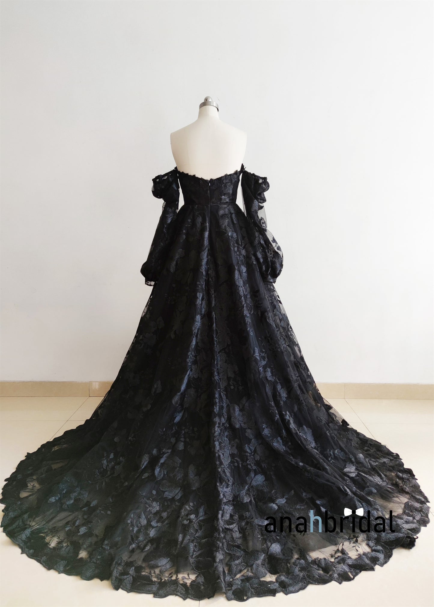 Off Shoulder Black Lace Wedding Dress/Custom Colors/Sizes