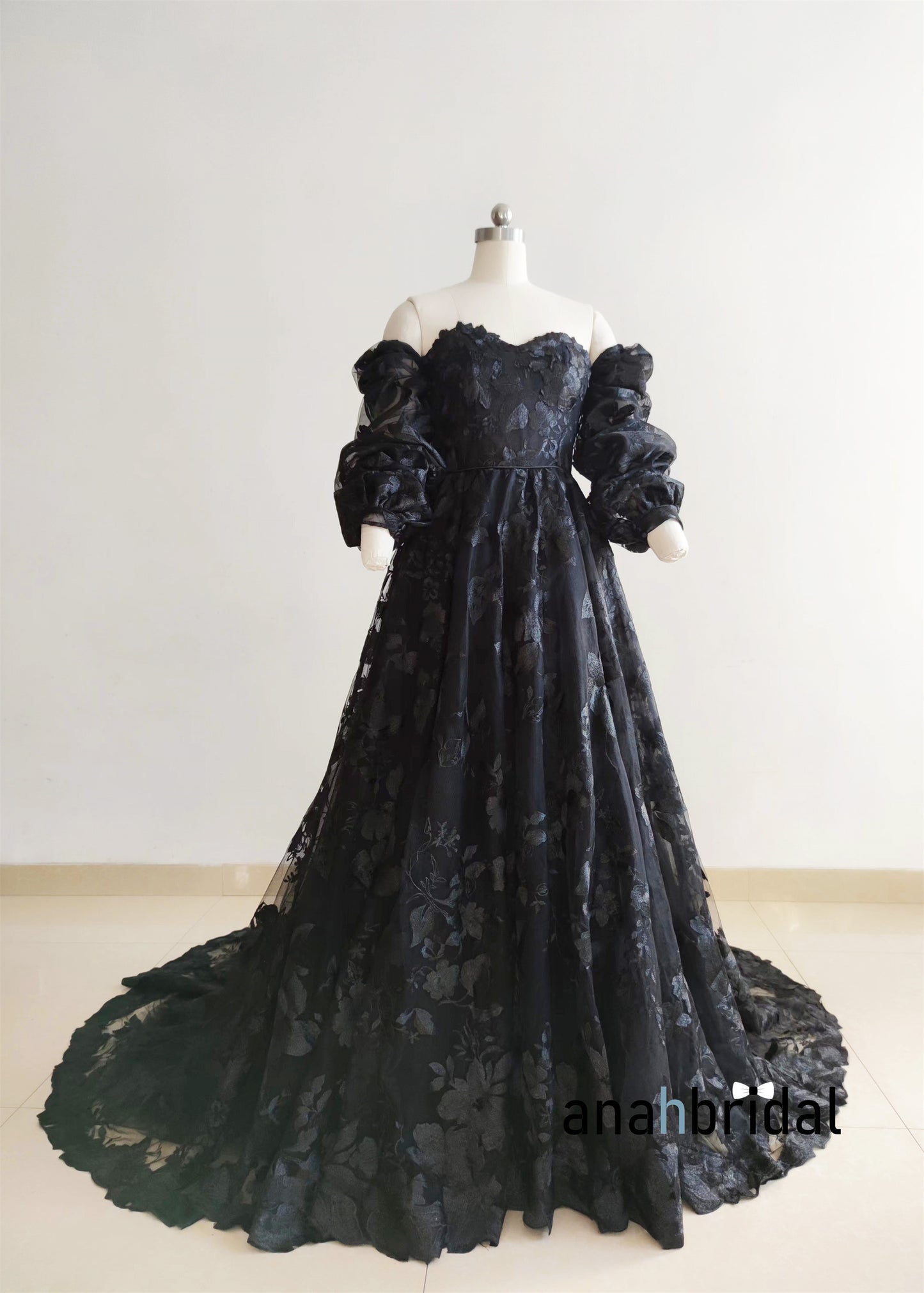 Off Shoulder Black Lace Wedding Dress/Custom Colors/Sizes