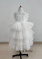 White Pleated Tulle  Flower Girl Dress