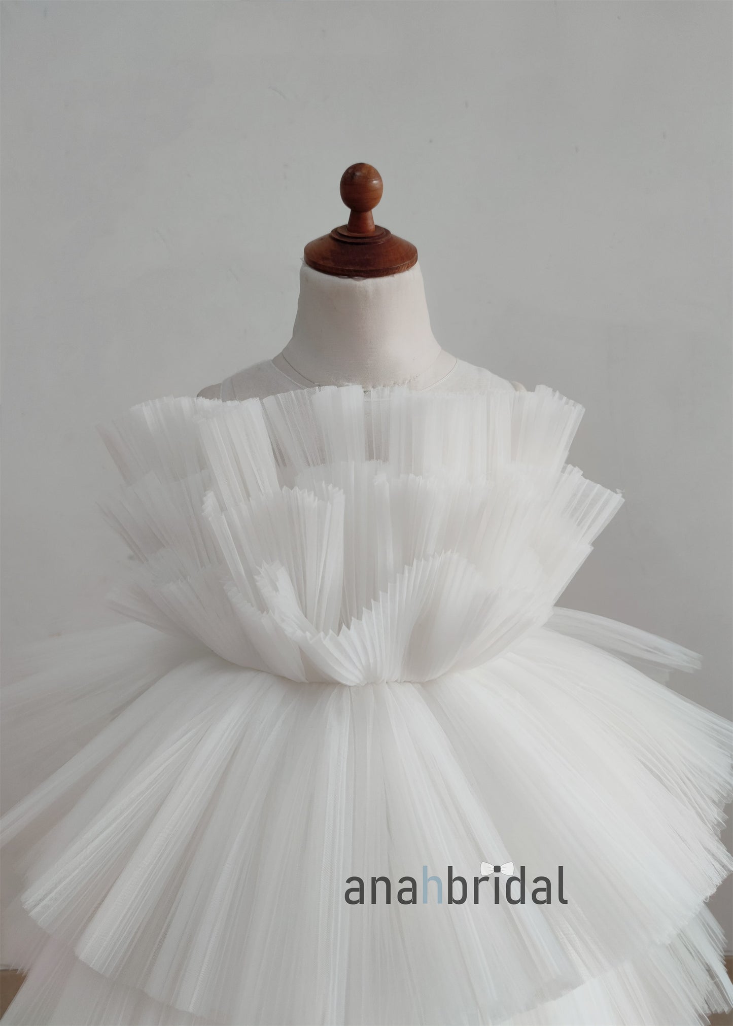 White Pleated Tulle  Flower Girl Dress