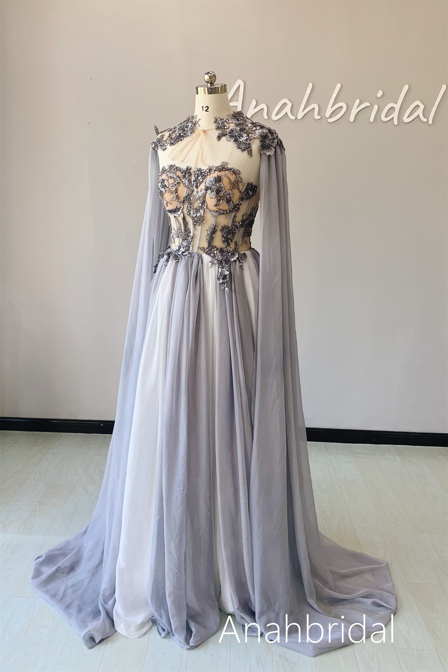 Grey Beaded Prom Dress /Photoshoot Dress