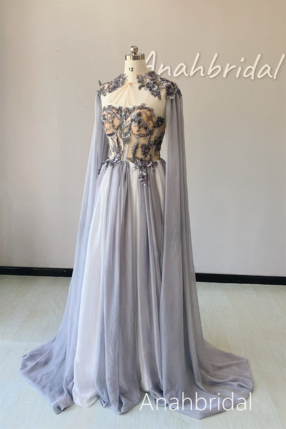 Grey Beaded Prom Dress /Photoshoot Dress