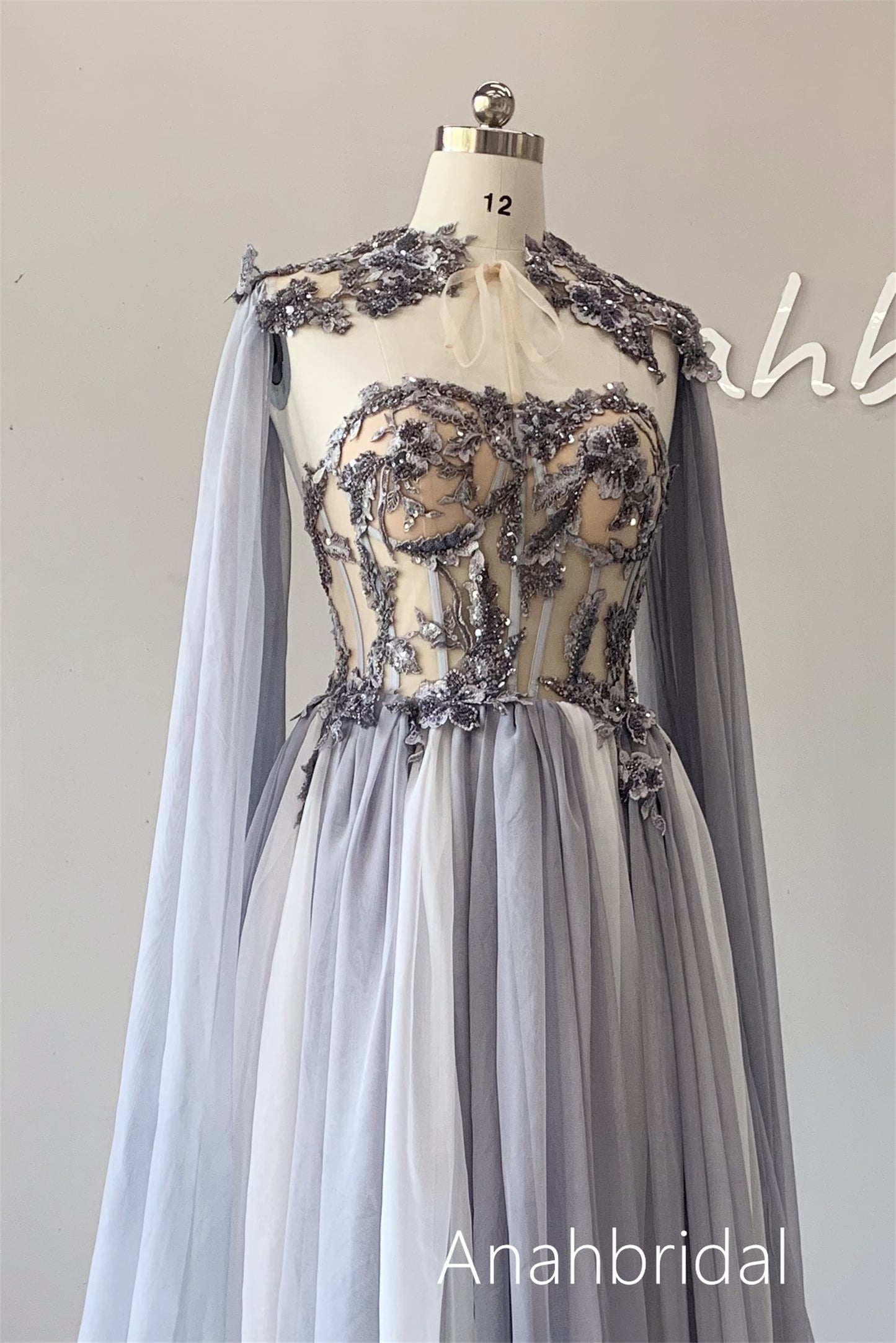 Grey Beaded Prom Dress /Photoshoot Dress