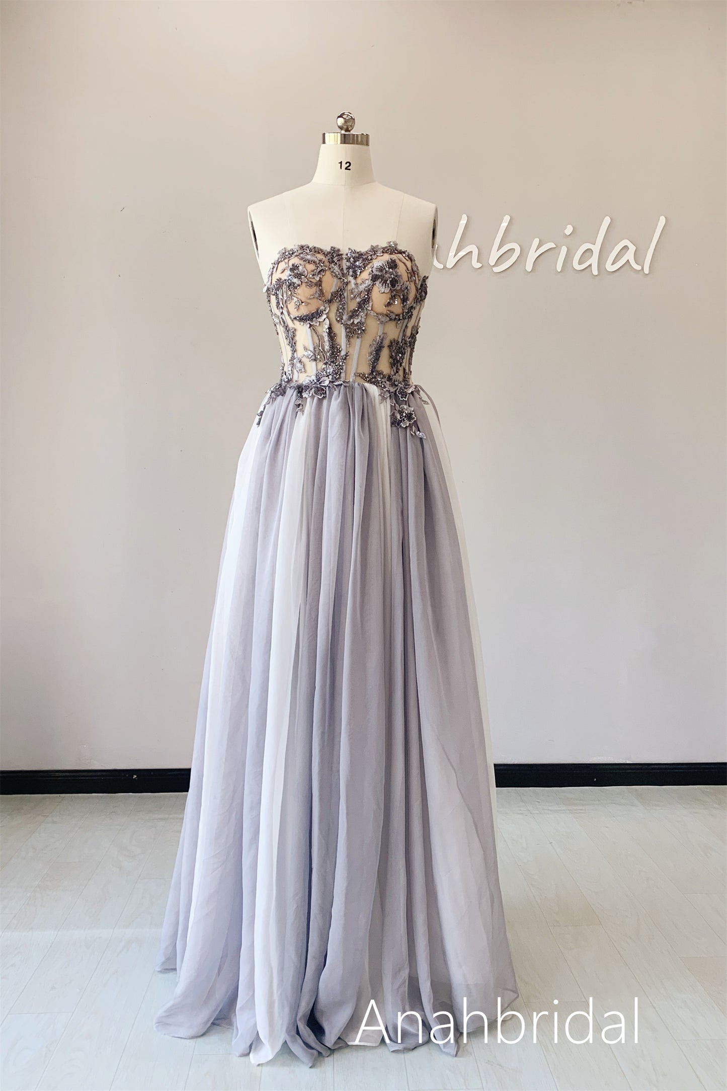Grey Beaded Prom Dress /Photoshoot Dress