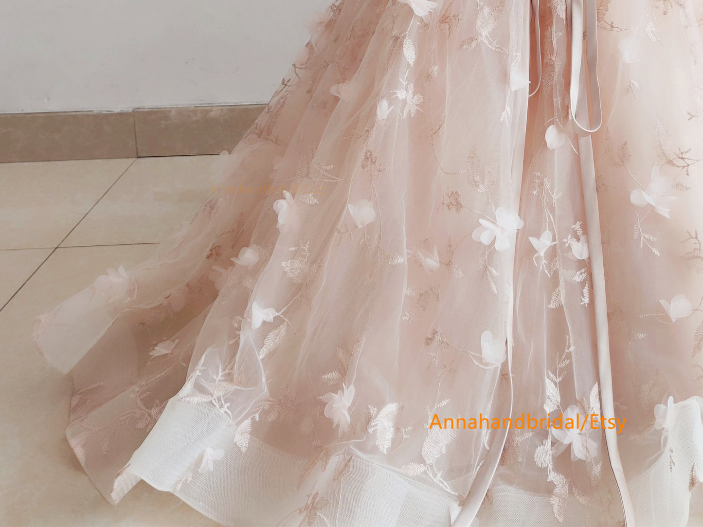 Blush Pink Full Length Flower Girl Dress