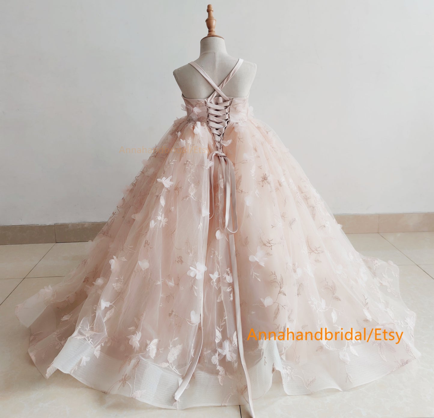 Blush Pink Full Length Flower Girl Dress