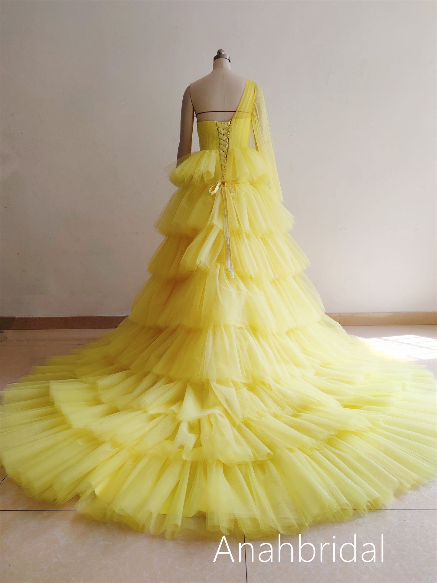 Yellow Ruffled Prom Dress /Photoshoot Dress
