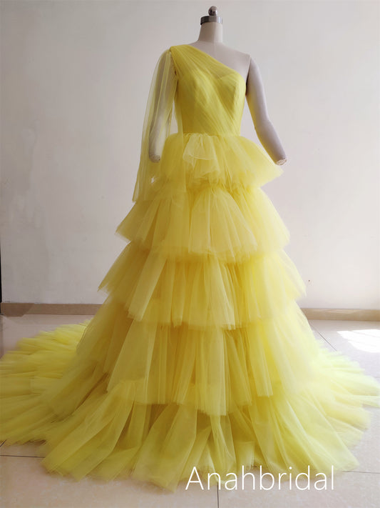 Yellow Ruffled Prom Dress /Photoshoot Dress